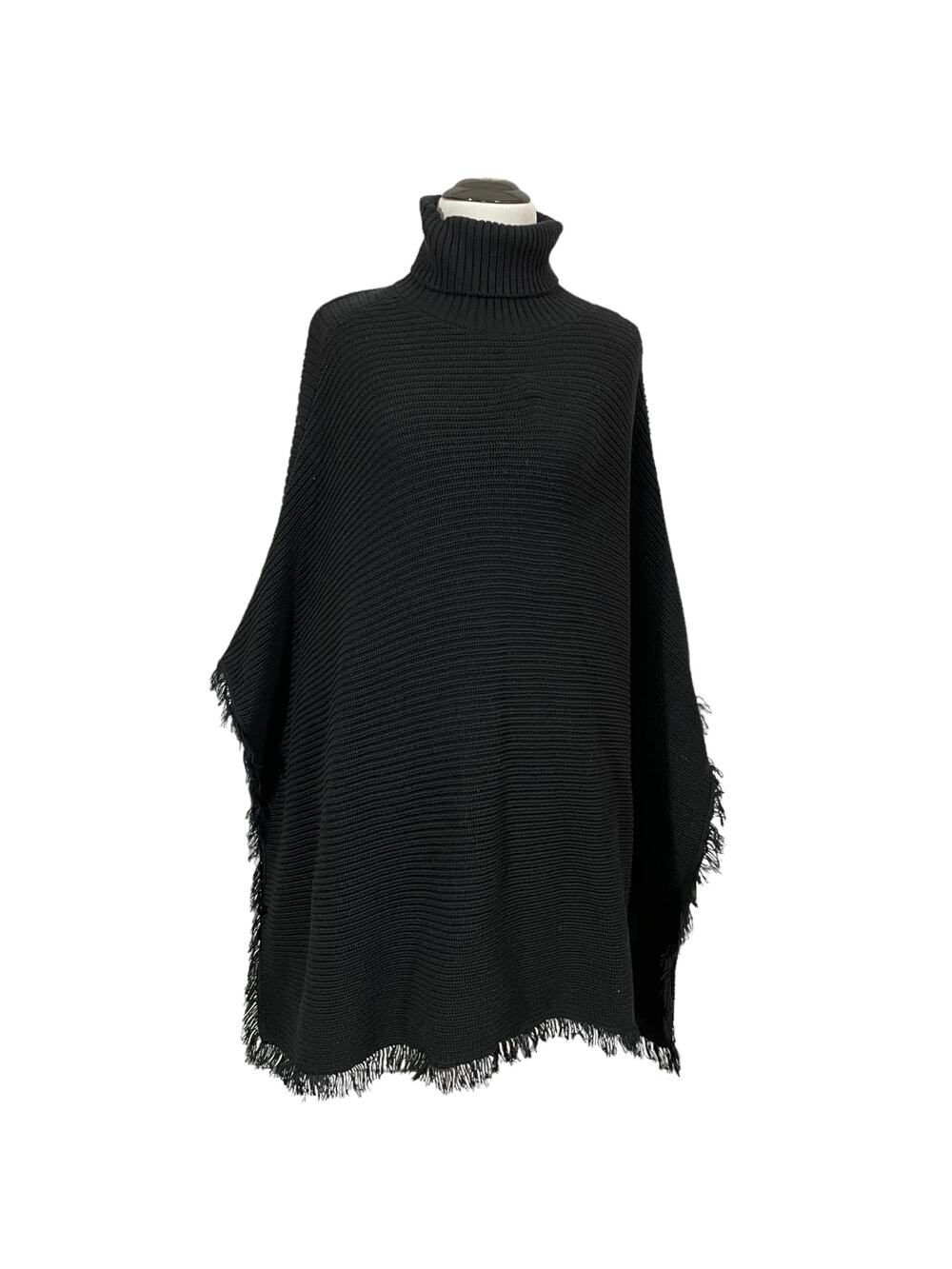 525 America Heavy Knit Turtleneck Poncho - Black - XS/S